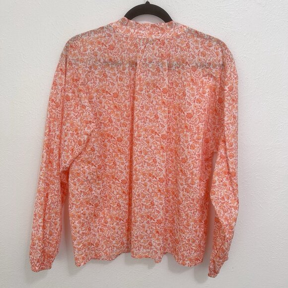 Ann Taylor LOFT Jungle Ruffle Neck Poet Blouse Womens LRG Orange Prairie Cottage - Picture 6 of 9